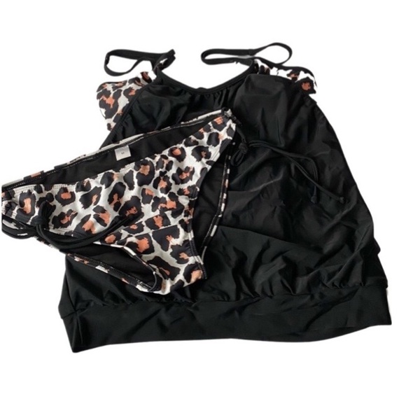 NWOT 2 PIECE LEOPARD PRINT TUMMY CONCEAL SWIMSUIT - Picture 1 of 14